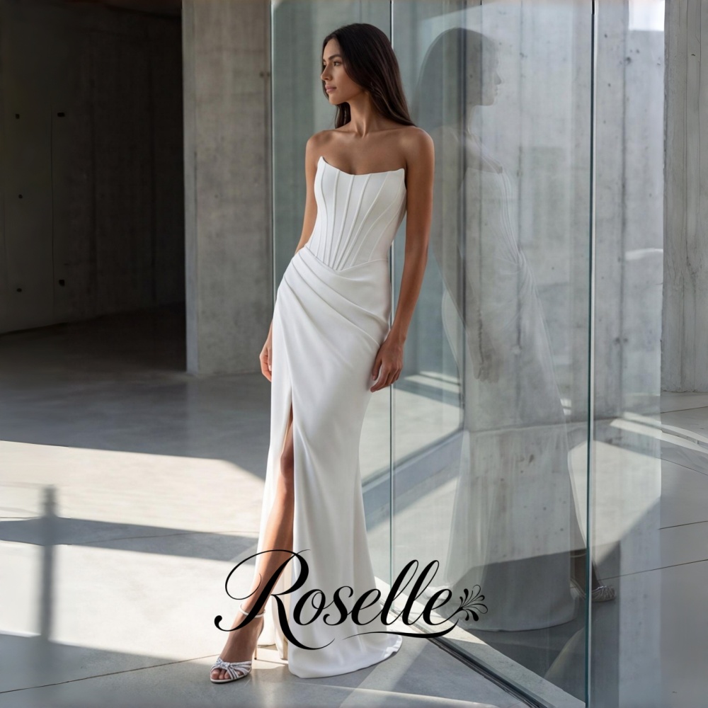 Wedding Qw - ROSELLE Meerjungfrau-Stil, schlichtes, elegantes Hochzeitskleid, ärmellos,