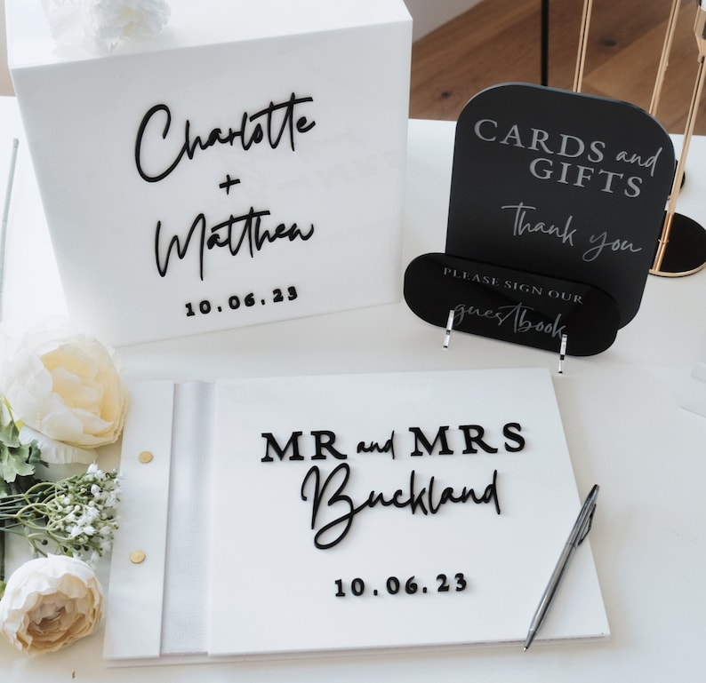 Personalized Guest Book - Weiße Kartenbox für Hochzeit 3D Personalisiertes