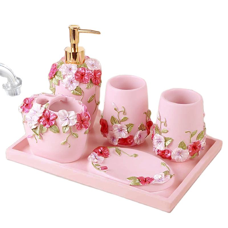Wedding Bathroom Supply Kit - Hochzeitsgeschenk-Set – Badezimmer-Set mit rosa Rosenblüten,