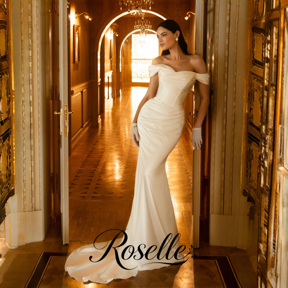 Wedding Qw - ROSELLE Meerjungfrau-Hochzeitskleid, schlicht, elegant, schulterfrei, offener