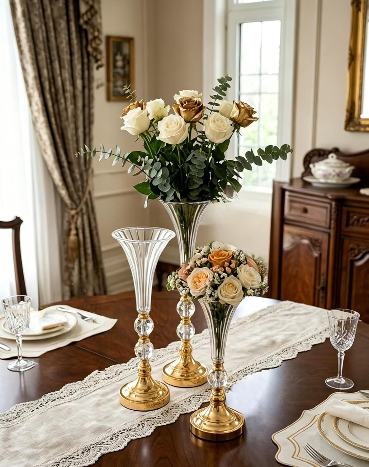 Centerpiece Vase Tall - Set aus 3 Gold-Acryl-Trompetenvasen 15, 18,