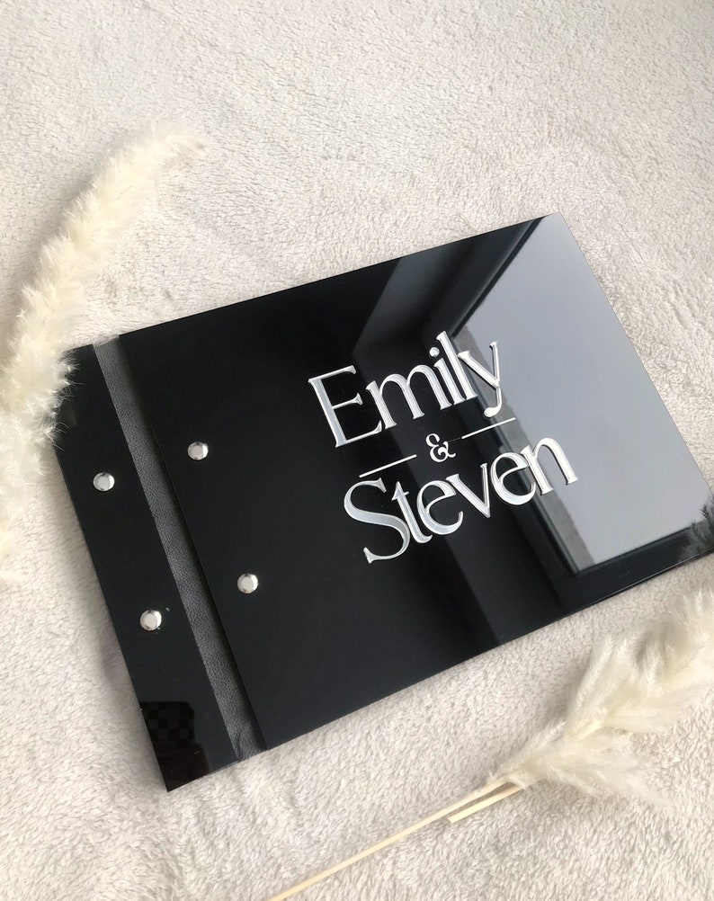 Personalized Guest Book - Schwarzes Acryl-Hochzeitsgästebuch, Individuelles Party-Gästebuch, 3D Personalisiertes