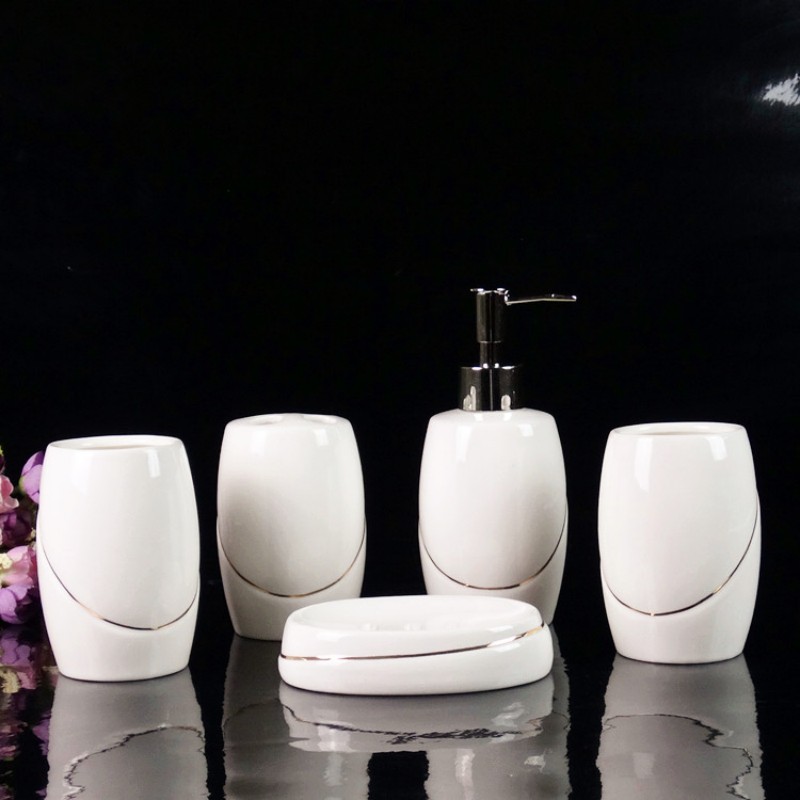 Wedding Bathroom Supply Kit - Badezimmerzubehör-Set aus weißer Keramik/Hochzeitsgeschenk für Badezimmer/Toilettenwaschset/Seifenspender,